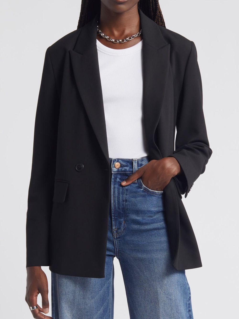 Nordstrom Women’s Versatile Tailored Double Breasted  Black Blazer Jacket Size M